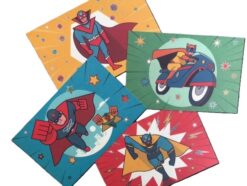 Yksisosainen kortti + kirjekuori, supersankarit