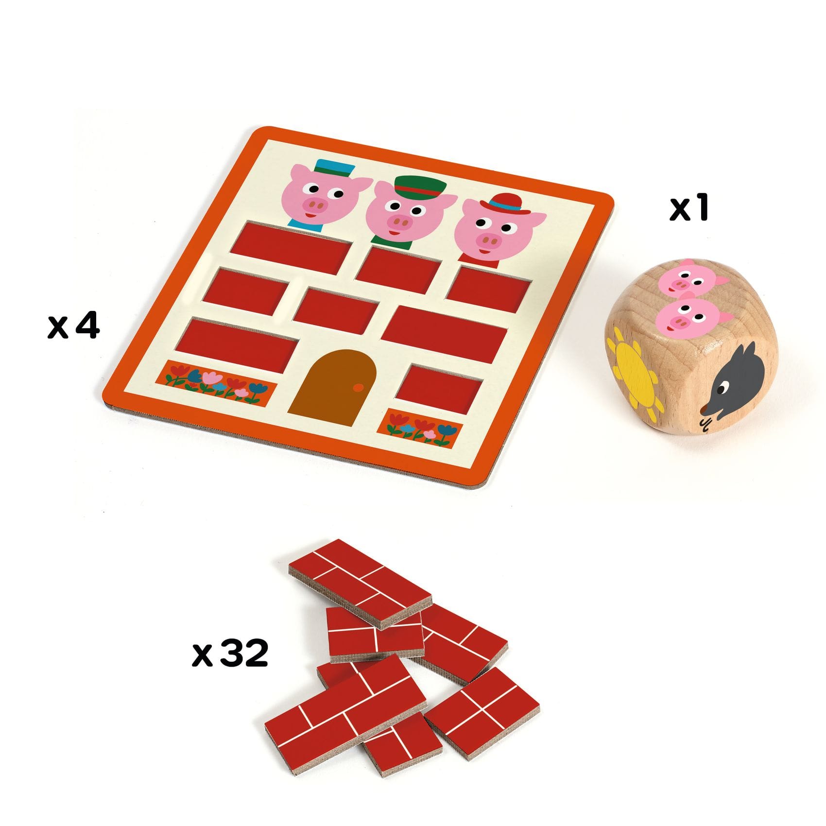 Djeco Toc Toc Bricks! Kolme pientä porsasta lautapeli - Image 4